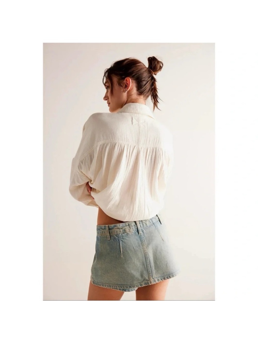 Free People Gallivanting Peekaboo Low-Rise Denim Skirt Coco Light Blue 28 - Picture 8 of 9